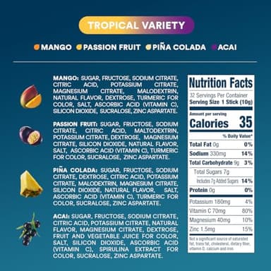 DripDrop Hydration Packets - Tropical Variety Pack - Single Serve Electrolytes Powder Drink Mix - Mango, Açaí, Passion Fruit, Piña Colada - Non-GMO, Gluten Free, Vegan - 32 Sticks - Image 5