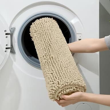 HOMEIDEAS 3 Pieces Bathroom Rugs, Ultra Soft Non Slip Absorbent Chenille Toilet Bath Mat Set (Beige) - Image 6