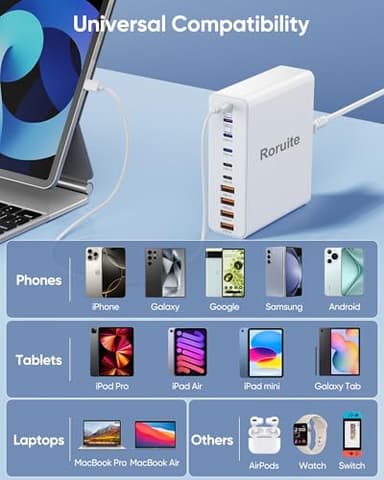 460W USB C Charger Block, 10-Port USB Charging Station GaN III PD Charger Type C & USB A, Dual 65W PC Laptop Fast Adapter for MacBook Pro/Air, iPhone, iPad, DELL, Samsung Galaxy, Android - White - Image 7