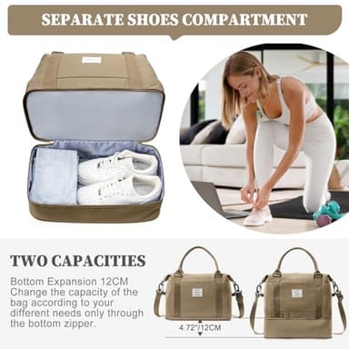 Weekender Bags for Women,Personal Item Travel Bag,Overnight Travel Duffel Bag with Expandable Shoes Compartment & Wet Pocket - Image 5