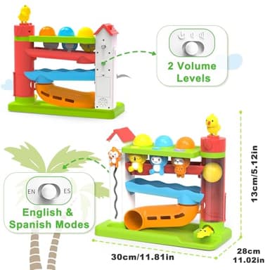 Ussybaby Toddler Musical Toys for 1+ Years Old Boy,Motor Skills Developmental Baby Toy 12-18 Months,Bilingual Toddler Learning Ball Drop Toy, Birthday Gift Toys for 1 2 Year Old Boys & Girls(Green) - Image 6