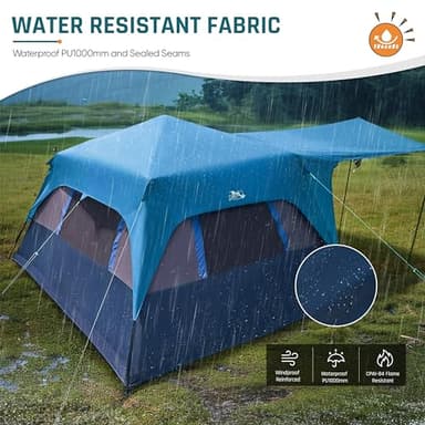Camping Tent, Instant Cabin Tents for Camping, 8-Person Family Tent, Easy Setup in 60 Seconds with Porch, Large Waterproof Tents for Outdoor Camping, 5 Mesh Windows, Upgraded Ventilation (Blue) - Image 5