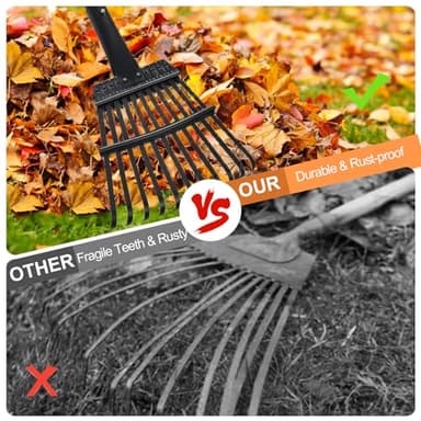Small Rake for Leaves, 11 Metal Tines Narrow Leaf Rake, 60'' Leaf Rakes for Lawns with Adjustable Steel Handle for Camping Flower Beds Mulch Shrub, Black - Image 5