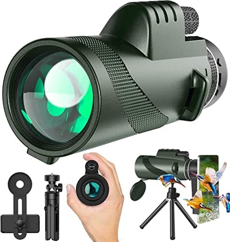 Monocular Telescope 80x100 High Power Monoculars for Smartphone with Tripod, HD Monocular for Adults, Lightweight BAK-4 Prism Monoculars for Hiking Hunting Stargazing Bird Watching-Green1 - Image 1