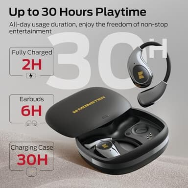 Monster Open Ear AC510 Earbuds, Bluetooth6.0 Wireless Earbuds, Stereo Sound Ear Buds with AI Intelligent Noise Reduction, Type-C Charging, Touch Control, 30H Playback, IPX6 Waterproof Earphones(Black) - Image 4