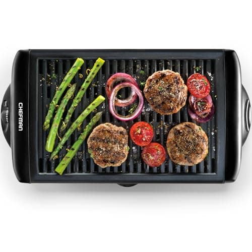 Chefman Electric Smokeless Indoor Grill w/ Non-Stick Cooking Surface & Adjustable Temperature Knob from Warm to Sear for Customized BBQing, Dishwasher Safe Removable Water Tray, Black - Image 1