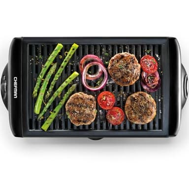 Chefman Electric Smokeless Indoor Grill w/ Non-Stick Cooking Surface & Adjustable Temperature Knob from Warm to Sear for Customized BBQing, Dishwasher Safe Removable Water Tray, Black - Image 1