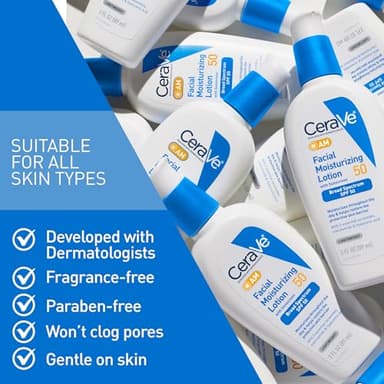 CeraVe AM Facial Moisturizing Lotion SPF 50, Face Moisturizer with SPF, Hyaluronic Acid, Niacinamide & Ceramides, Non-Greasy, Blends Seamlessly With No White Cast, Non Comedogenic Sunscreen, 3 Oz - Image 5