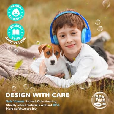 iClever Kids Bluetooth Headphones with LED Lights, 43H Playtime, Type-C Fast Charging, BTH18 Safe Volume 74/85dBA, Bluetooth5.3,Toddler Headphones Aux Cord for iPad/Tablet/Travel/School, Blue - Image 2