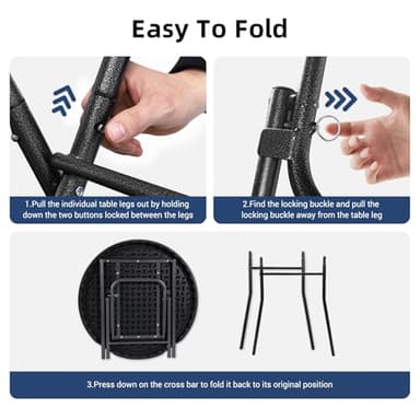 Byliable Cocktail Table 28in High Top Round Folding Indoor Outdoor, Plastic Bar Height Foldable Bistro Tall Table for Party, Patio, Dining Room, Kitchen, Events, Removable Locking Legs, Black - Image 6