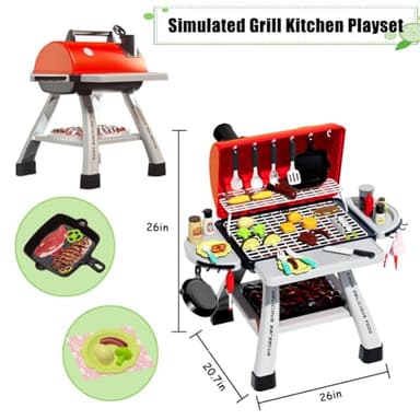 Barbecue Grill Toy Set, Kids BBQ Grill Playset with Smoke Sound Light Simulation Camping Cooking Interactive Toys Christmas Birthday Gift for Toddlers Girls Boys 2-6 - Image 4