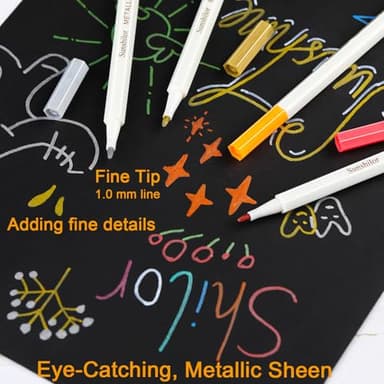 Sunshilor Metallic Markers Fine Point Metallic Marker Pens for Black Paper, Rock Painting, Easter Egg, Halloween Pumpkin, Card Making, Metal, Ceramic, Wine Glass, Set of 12 - Image 2