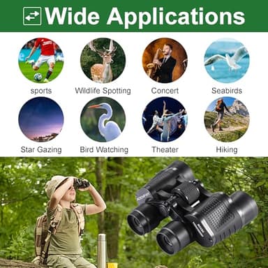 Adults Binoculars for Hunting Waterproof HD Binocular Professional with Low Light Night Vision High Powered Mini Binoculares for Bird Watching Hunting Concert Theater Camping (90 * 90) - Image 7