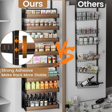 POKIPO 8 Tier Over The Door Pantry Organizer, 2 IN 1 Wall Mount or Hanging Spice Rack Seasoning Shelves with Adjustable Basket, Back of Door Organizer and Storage for Kitchen Cabinet and Room Closet - Image 6