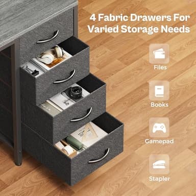 Huuger 55 inch Computer Desk with 4 Drawers, Gaming Desk with LED Lights & Power Outlets, Home Office Desk with Large Storage Space for Bedroom, Work from Home, Gray - Image 7