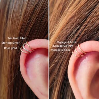 Small Cartilage Hoop Earrings for Women/Men, Thin Piercing Hoop Ring for Helix, Tragus, Conch, Nose (1 Pair 7mm,22g,14K Gold Filled) - Image 6