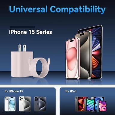 Phone 17 16 15 Charger Fast Charging Type C Chargers USB C Fast Charger Block & Phone 17 Charger Cord 3FT Long USB C Charging Cable for Phone 17/17 Pro/17 Pro Max/Air/Phone 16 15 Pro Max,Pink - Image 5