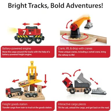 BRIO World Cargo Railway Deluxe - Wooden Track Train Set - Battery-Powered Engine, 3 Cranes, Bridge, Truck - Kids Ages 3+ - Compatible with All BRIO Sets - FSC Certified Wood - 54-Pieces - Image 4