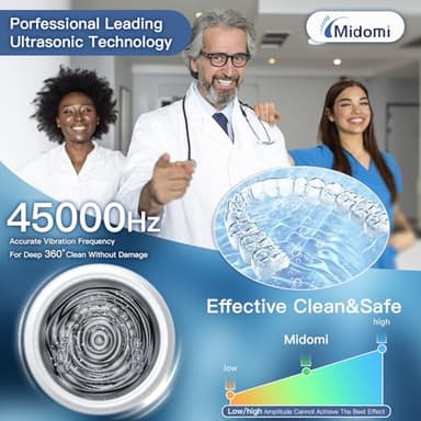 Midomi Ultrasonic Retainer Cleaner, 45kHz Denture Cleaner Machine, 5min and 10min Modes with Rechargable Top Cover, 200ml Dental Cleaning Pod, MouthGuard Cleaner for Aligner NightGuard Jewelry(White) - Image 2