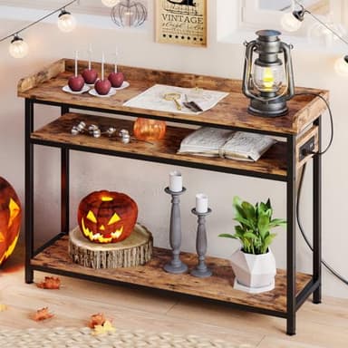 IRONCK Console Table, Sofa Table with Power Outlet, Farmhouse Hallway Table for Entryway, Living Room, Height Adjustable, Easy Assembly, Rustic Brown, 43" - Image 8