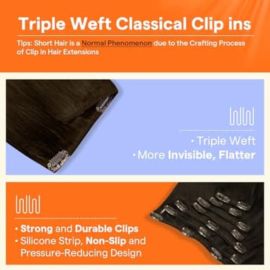 Full Shine 28 Inch Clip in Hair Extensions Real Human Hair Dark Brown Clip in Extensions Brown Real Hair Extensions Clip ins for Women Triple Weft Invisible 7 Pcs 150 G - Image 4