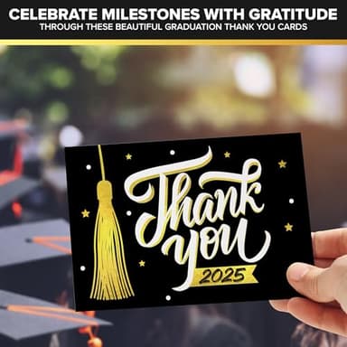 Decorably 50 Pack Gold-Foiled 6x4in Graduation Thank You Cards 2025 with Envelopes and Stickers, 10 Elegant Designs Folded College Graduation Thank You Cards, Blank Inside - Image 6