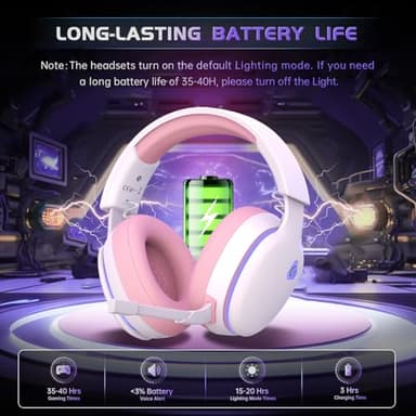 Gtheos 2.4GHz Wireless Gaming Headset for PS5, PS4 Fortnite & FPS Gamers, PC, Nintendo Switch, Bluetooth 5.3 Gaming Headphones with Noise Canceling Mic, Stereo Sound, 40+Hr Battery (Pink) - Image 7