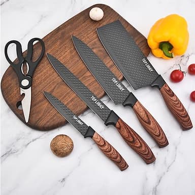 Knife Set, Wiztoynia 6-Piece Black Kitchen Knife Set for Home, Anti-Rust Non-stick Stainless Steel Sharp Chef Knife Set with Universal Knife Block for Kitchen, Ergonomical Design (Black) - Image 4