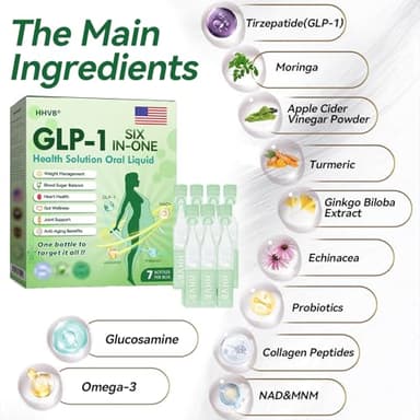 HHVB GLP-1 SIX-in-ONE Health Solution Oral Liquid, Natural Advanced Body Care Liquids Drop, Promote Intestinal Digestion, GLP-1 Drops for Women and Men, Firming Skin and Body Shaping Care (5 Box) - Image 6