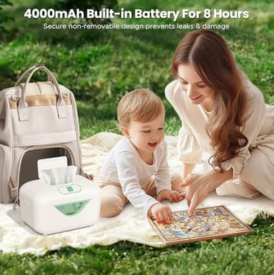 Ainclte Baby Wipe Warmer, Protable Wipes Warmer Dispenser for Newborns with 4000mAh Battery 4-Temp Fast Heating Colored Night Light Large Capacity Indoor/Outdoor Nursery Essentials - Image 3