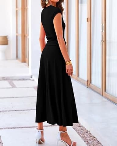 BTFBM Women Two Piece Skirt Set Summer 2025 Casual Vacation Crew Neck Short Sleeve Cropped Top Elastic Waist Midi Skirts(Black, Large) - Image 3