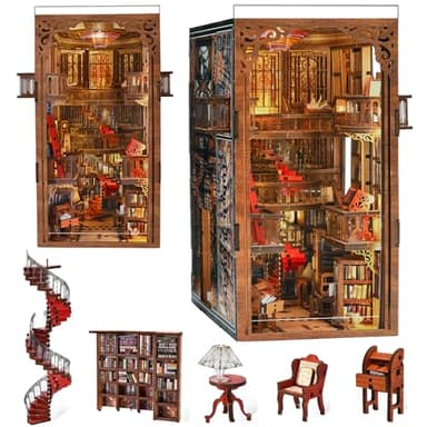 MiniCity Book Nook Kit, DIY Miniature House Dollhouse Kit for Adults and Teens, Booknook Tiny House Bookshelf Decor with LED Light and Dust Cover (Abbey Library) - Image 1