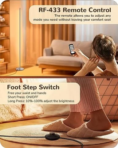 EDISHINE LED Corner Floor Lamp, Minimalist Dimmable Light with Remote, 57.5 Inches Tall Floor Lamps for Living Room, Bedroom, Home Office, 7 Color Temperature 2700-6000K (Silver) - Image 4