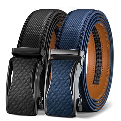 KEMISANT Mens Ratchet Belt 2 Units,Sliding Belt For Gift Mens Dress Casual 1 3/8",Size Adjustable(Black/Blue,34"-40" Waist Adjustable) - Image 1