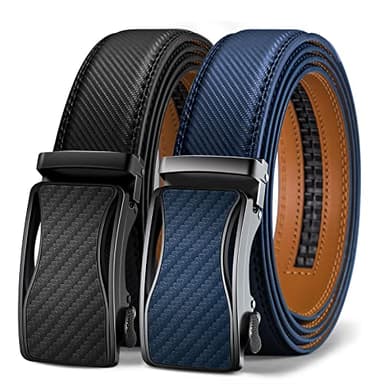 KEMISANT Mens Ratchet Belt 2 Units,Sliding Belt For Gift Mens Dress Casual 1 3/8",Size Adjustable(Black/Blue,34"-40" Waist Adjustable) - Image 1