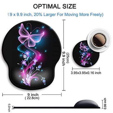 Ergonomic Mouse Pad with Wrist Support Rest,Large Mousepad Gel Wrist Rest, with Coaster Non-Slip & Pain Relief for Computer, Desk, Home&Office-Purple Butterflies - Image 4