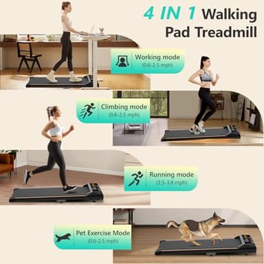 Walking Pad with Incline, Under Desk Treadmill, Portable Treadmills for Home Office, 4 in 1 Walking Running Machine Manual Incline, Compact Treadmill 265LB Capacity with Remote Control - Image 7