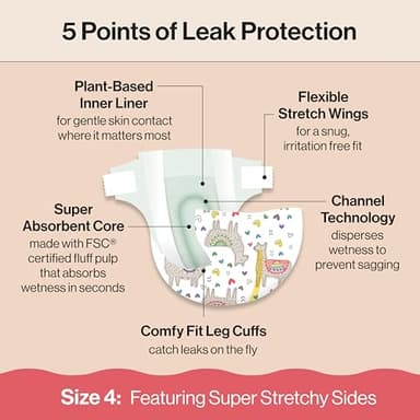 The Honest Company Clean Conscious Diapers for Delicate Skin | Up to 100% Leakproof | Hypoallergenic, Fragrance Free | Girl Prints | Club Box, Size 4 (22-37 lbs), 54 Count (Prints May Vary) - Image 4