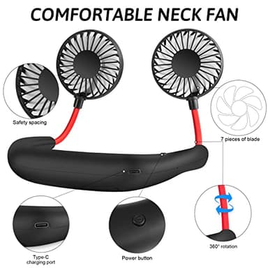 Portable Neck Fan 2500 mAh Rechargeable USB Hands-Free Mini Face Cooling Personal Double Headed Rotatable Small Fan for Working Office Reading Traveling Outdoor Sport - Image 3
