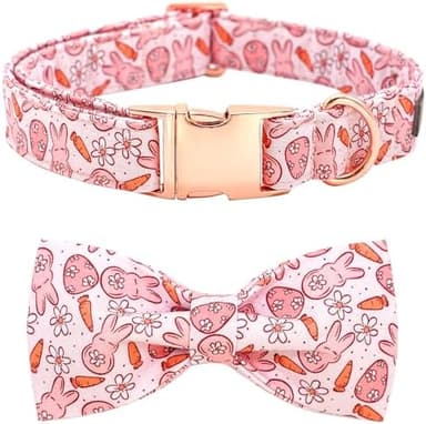 Easter Dog Collar - Pink Bunny Dog Collar Bows for Dogs Bowtie Pet Collar Adjustable Dog Collar Girl Boy Dog Collar for X-Small Dogs - Image 3
