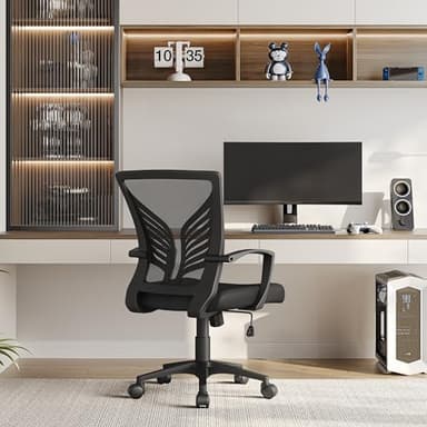 Yaheetech Mesh Office Chair Desk Computer Chair Ergonomic Mid Back with Lumbar Support Adjustable Height for Home Office, Black - Image 2