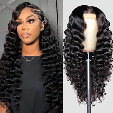 PYY Deep Wave Lace Front Wigs Human Hair 200 Density Deep Wave Wig 13x4 HD Lace Frontal Wigs for Black Women Glueless Wigs Pre Plucked with Baby Hair 24 Inch - Image 1
