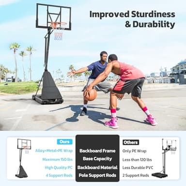 Yohood Basketball Hoop Outdoor Portable, 10ft Quickly Adjustable Basketball Goal System with 44 Inch PC Backboard & Wheels for Court/Backyard/Driveway - Image 8
