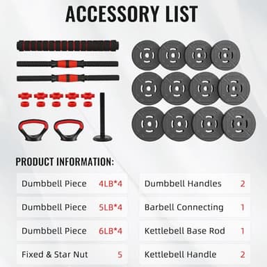 Fitvids Multi-Functional Portable Changeable Dumbbell and Barbell Kettlebell Set with Adjustable Weights, 40LBS or 60LBS Sets, Multiple Styles - Image 2