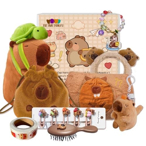 Capybara Plush Gifts for Girls 4 5 6 7 8 9 10+ Years Old, Kids Cute Capybara Toys with Stuffed Animal/Keychain/Bag/Bath Towel/Hair Pins/Bracelet/Headband, Christmas Birthday Plush Toys Set - Image 1