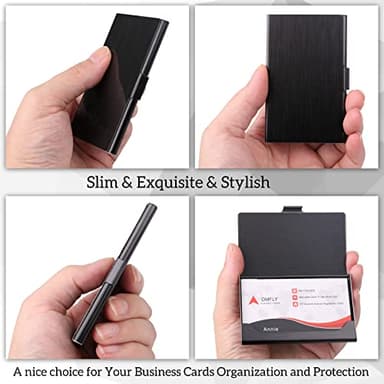 DMFLY Slim Business Card Case for Men & Women, Pocket Metal Case, Professional Stainless Steel Business Card Holders, Purse Name Card Holder, Buckle Style Shut, Black - Image 6