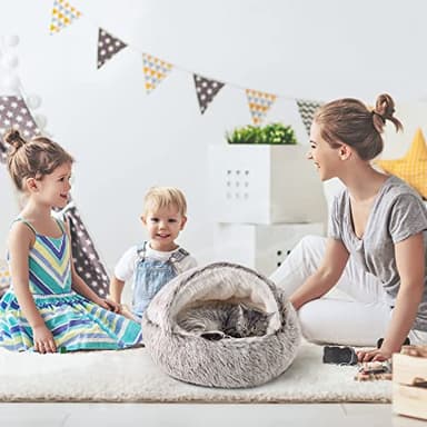 CATISM Plush Hooded Cat Bed, Calming Nest, Self-Warming Cave, Cozy Pod for Indoor Cats or Small Dogs, Removable Washable Cove With Non-Slip Bottom - Image 9