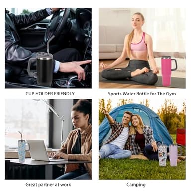 40 oz Insulated Tumbler with Handle, Stainless Steel Straw and silicone sleeves, Leakproof Travel Mug for Water, Iced Tea or Coffee, Insulated Cup Gifts for Women & Men, Black - Image 8