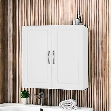 Haotian Wall Cabinet Laundry Room, Medicine Cabinet for Bathroom Kitchen Garage, Wall Storage Cabinet with Adjustable Shelf, White FRG231-W - Image 4