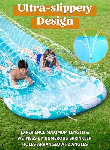 JOYIN 32.5FT Water Slide and 2 Inflatable Boards, Extra Long Heavy Duty Double Lawn Waterslide with Sprinkler for Kids Adults Backyard Summer Water Toy Outdoor Fun, Blue, Light Blue - Image 6